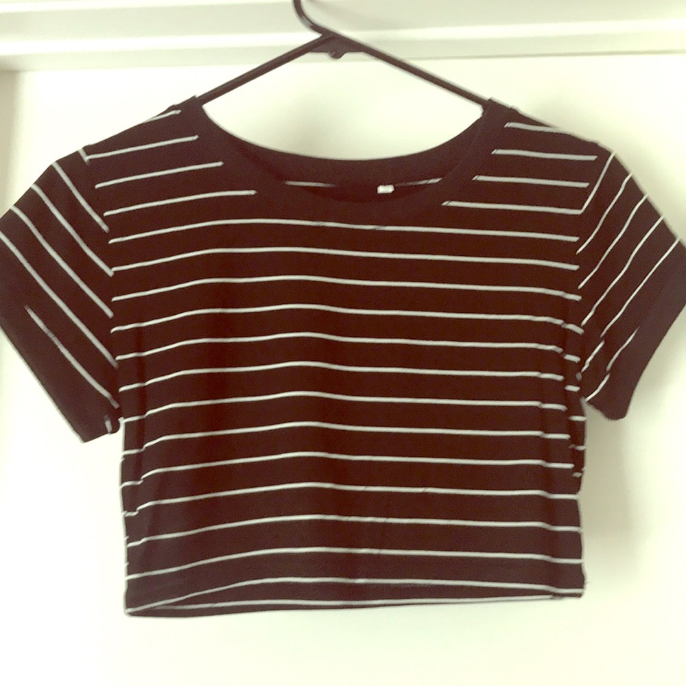 Black and white striped crop top